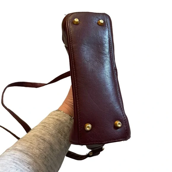 SOLD! Etienne Aigner Genuine Leather Small Crossbody Bag Foldover Burgundy Red - Picture 9 of 12